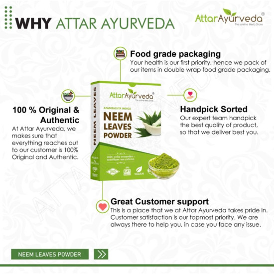 Attar Ayurveda Neem powder for Face, Skin and Hair (200 grams) | 100% Natural, No Preservative | Ideal for Face Pack, Hair Pack and Eating