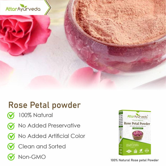 Attar Ayurveda Rose petal powder 100 grams | Ideal for Skin and Face | 100% Pure and Natural, No Preservative | Antioxidant Support To Revitalize Skin Health