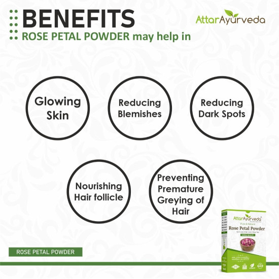 Attar Ayurveda Rose petal powder 100 grams | Ideal for Skin and Face | 100% Pure and Natural, No Preservative | Antioxidant Support To Revitalize Skin Health