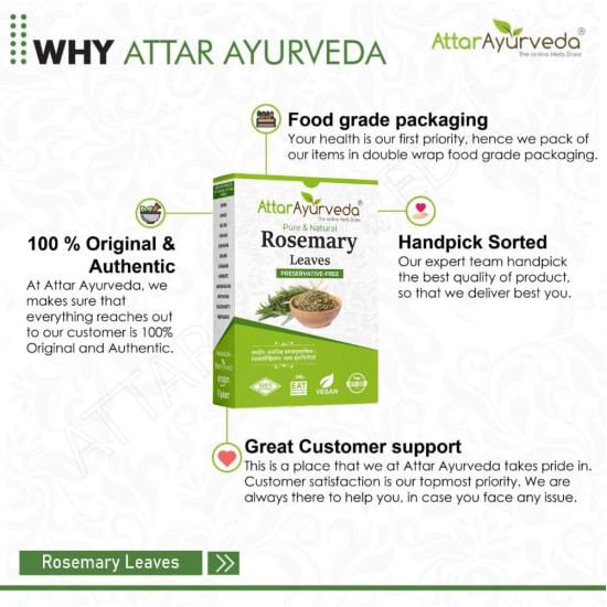 Attar Ayurveda Natural Rosemary leaves for Hair growth 100 grams | 100% Natural, Preservative free | Dried rosemary leaves | Suitable for Rosemary water and Rosemary oil preparation