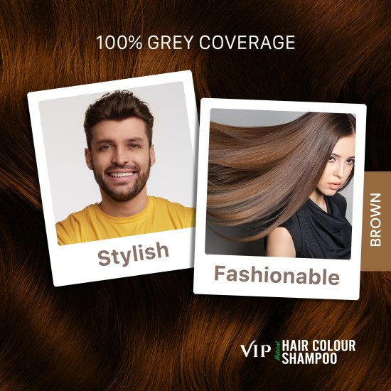 VIP HAIR COLOUR SHAMPOO Brown , 180Ml For Women And Men| Pack Of 2 | Quick & Easy Grey Coverage In 15 Mins | Salon Like HAIR Color At Home