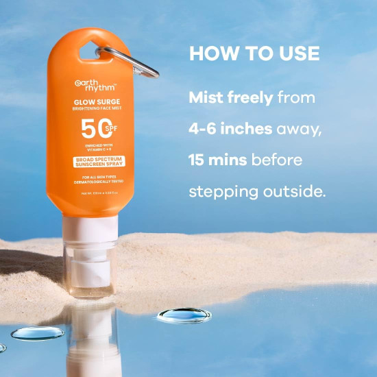 Earth Rhythm Glow Surge Vitamin C & E Brightening Sunscreen Spray SPF 50, No Parabens & No Oxybenzone