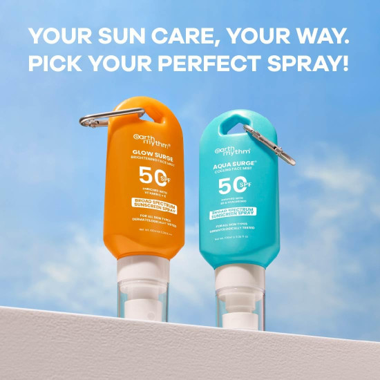 Earth Rhythm Glow Surge Vitamin C & E Brightening Sunscreen Spray SPF 50, No Parabens & No Oxybenzone