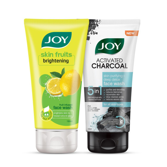 Joy Day & Night Face Cleansing Combo With Brightening Lemon Face Wash 150ml & Charcoal Face Wash 150ml (Combo Pack) (2 Items in the set)