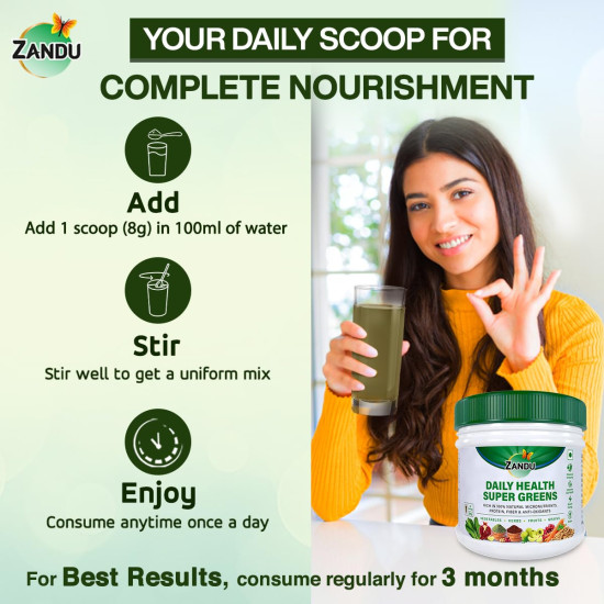 Zandu Daily Health Super Greens (250g): India’s 1st Ayurvedic Blend to Meet your Daily Nutritional Needs | 100% Natural | Contains Green Veggies, Herbs, Fruits, and Grains | Scientifically Proven