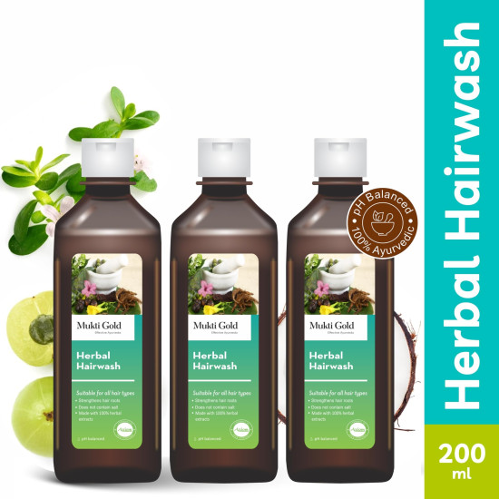 Mukti Gold Herbal Hairwash | Infused with Blend of 14+ Ayurvedic Herbs | Shampoo for Hair Fall Control | For Dry & Freezy Hair | For Both Men and Women -200mL (Pack of 3)