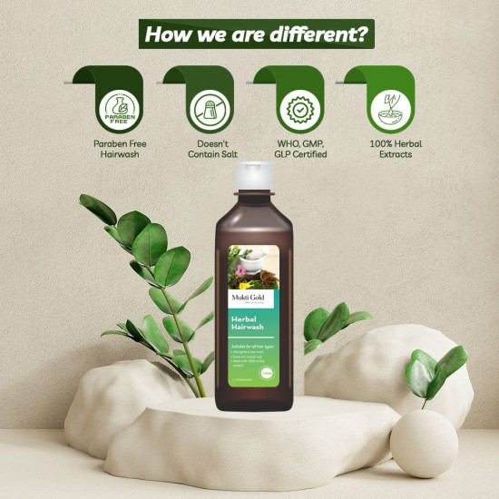 Mukti Gold Herbal Hairwash | Infused with Blend of 14+ Ayurvedic Herbs | Shampoo for Hair Fall Control | For Dry & Freezy Hair | For Both Men and Women -200mL (Pack of 3)