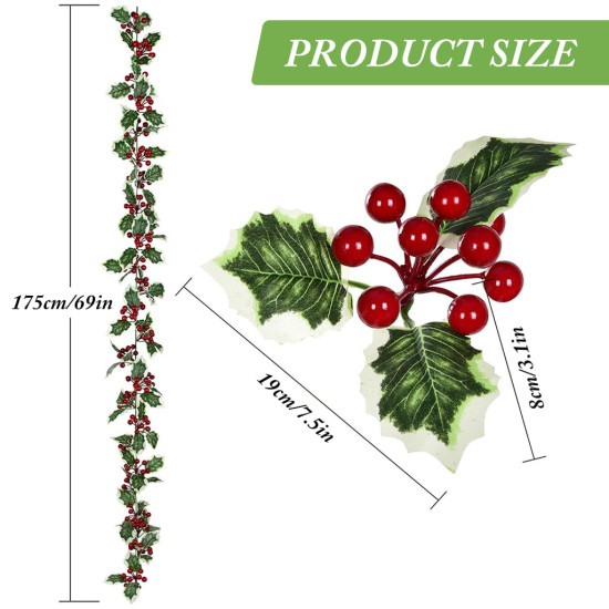 Supvox® Christmas Tree Decoration, 175cm Classic Christmas Tree Holly Decorative Strip, Holly Ornament for Christmas Home Decor, Christmas Decorations Items for Home, Xmas Wreath, Wall, Window, Door Supvox® Christmas Tree Decoration, 175cm Classic Christmas Tree Holly Decorative Strip, Holly Ornament for Christmas Home Decor, Christmas Decorations Items for Home, Xmas Wreath, Wall, Window, Door