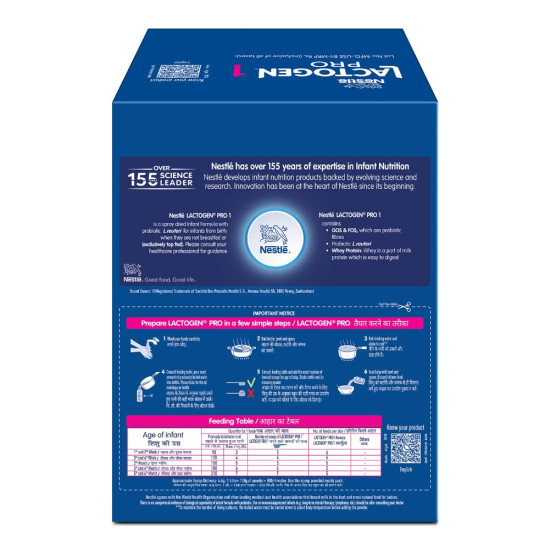 Lactogen Pro 1 Powder, 1.2Kg Pack, 0-6 Months, Infant Formula With Probiotic And Prebiotics