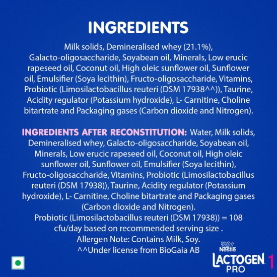 Lactogen Pro 1 Powder, 1.2Kg Pack, 0-6 Months, Infant Formula With Probiotic And Prebiotics