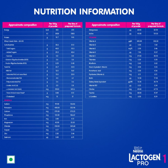 Lactogen Pro 1 Powder, 1.2Kg Pack, 0-6 Months, Infant Formula With Probiotic And Prebiotics