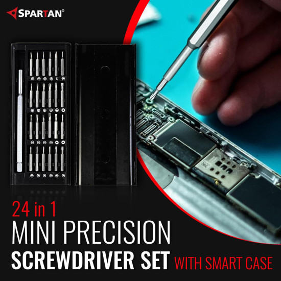 Spartan 24 in 1 Mini Precision Screwdriver Set With Case | Magnetic Head, Nickel Plated Alloy Bits, 24 Different Bits, Micro Bits | Suitable for Mobile Phone, Tablet, PC, Household Repair (Pack of 1)