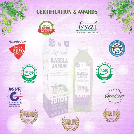 Axiom Karela Jamun Juice | Helps to Control Blood Sugar Level | Cholestrol Care Juice | Diavetic Care | Enriched with Pure and Natural Karela & Jamun Herbs | 1Ltr (Pack of 3) Axiom Karela Jamun Juice | Helps to Control Blood Sugar Level | Cholestrol Care Juice | Diavetic Care | Enriched with Pure and Natural Karela & Jamun Herbs | 1Ltr (Pack of 3)