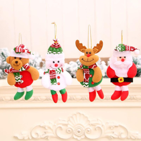 HASTHIP® 4Pcs Christmas Tree Decoration Items Snowman, Reindeer, Bear Dolls, Santa Claus Christmas Ornaments with String Hanging Decor for Xmas Tree, Door, Window, Home