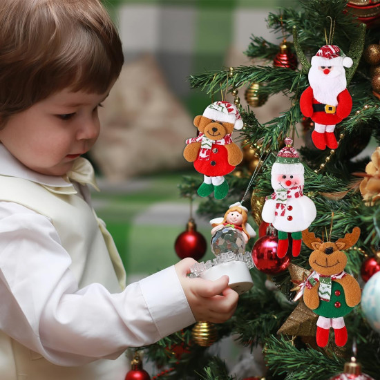 HASTHIP® 4Pcs Christmas Tree Decoration Items Snowman, Reindeer, Bear Dolls, Santa Claus Christmas Ornaments with String Hanging Decor for Xmas Tree, Door, Window, Home