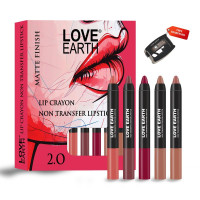 Love Earth Crayon Lipstick 2.O Matte Finish Combo Kit | Lightweight, Non-Lasting, Non-Transfer,Smudge Proof, Creamy Matte Lipstick Set | Multicolor Crayon Lipstick -Multicolor (3.5g X 5) 17.5grm