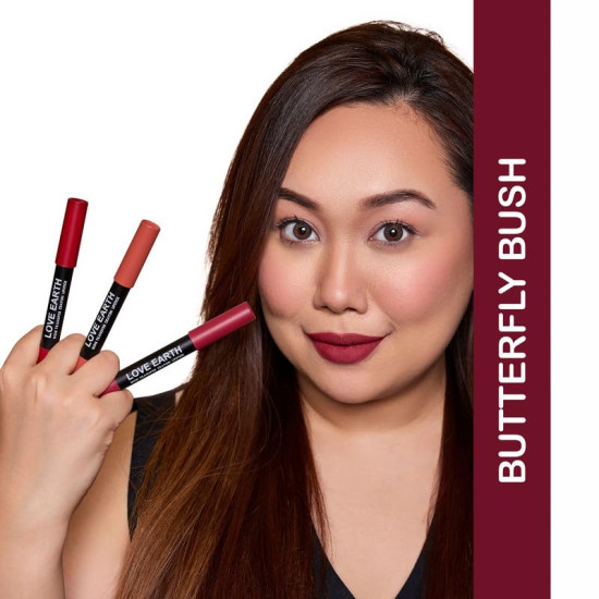 Love Earth Non-Transfer Crayon Lipstick-Butterfly Bush | Lightweight & Longlasting, Smudge Proof, Transferproof, Matte | Up to 12 Hours Stay -3.5g