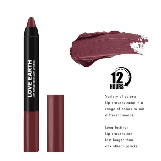 Love Earth Non Transfer Crayon Lipsticks-Iris | Lightweight & Longlasting, Smudge Proof, Transferproof, Matte Lipstick | Crayon Lipstick up to 12 Hours Stay -3.5g