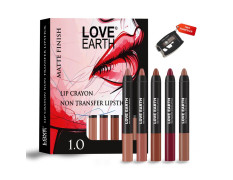 Love Earth Crayon Lipsticks 1.O Matte Finish Combo Kit | Lightweight, Non-Lasting, Non-Transfer,Smudge Proof, Creamy Matte Lipstick Set | Multicolor Crayon Lipsticks - (3.5g X 5) 17.5gm