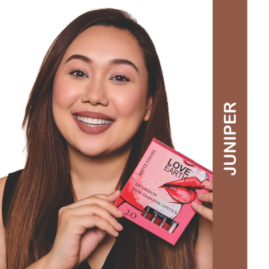 Love Earth Non Transfer Crayon Lipstick-Juniper | Lightweight & Longlasting, Smudge Proof, Transferproof, Matte Lipstick | Crayon up to 12 Hours Stay -3.5g