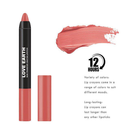 Love Earth Non Transfer Crayon Lipstick-Hardy Mums | Lightweight & Longlasting, Smudge Proof, Transferproof, Matte Lipstick | Crayon Lipstick up to 12 Hours Stay -3.5g