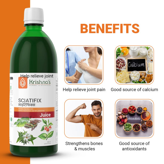 KRISHNA'S HERBAL & AYURVEDA Sciatifix Herbal Juice - Good source of calcium | Strengthens bones and muscles | 100% Organic Ingredients, No Artificial Colors & Gluten Free - 1000 ml (Pack of 1)