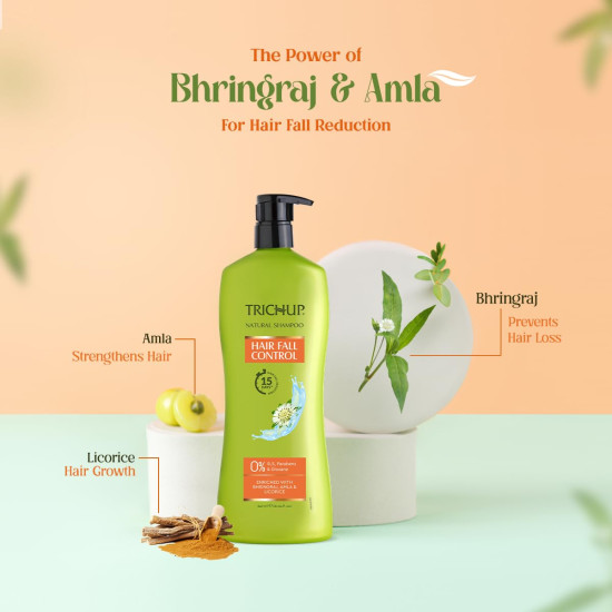 Trichup Hair Fall Control Natural Shampoo 640 ml - Enriched with Bhringraj - Cleanse Your Hair Effectively & Protect From Breakage - Get Healthy & Shiny Hair All Day Long