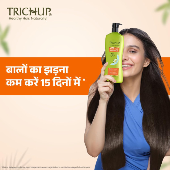 Trichup Hair Fall Control Natural Shampoo 640 ml - Enriched with Bhringraj - Cleanse Your Hair Effectively & Protect From Breakage - Get Healthy & Shiny Hair All Day Long