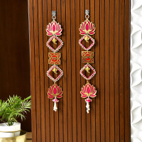 CraftVatika Diwali Decoration Items for Home Decor, Hanging Lotus Ganesha Shub Labh Latkan Toran for Pooja Room, Main Door Entrance, Diwali Deepavali Decor, Deepawali Festival Decorations Set of 2