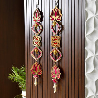 CraftVatika Diwali Decoration Items for Home Decor, Hanging Lotus Ganesha Shub Labh Latkan Toran for Pooja Room, Main Door Entrance, Diwali Deepavali Decor, Deepawali Festival Decorations Set of 2
