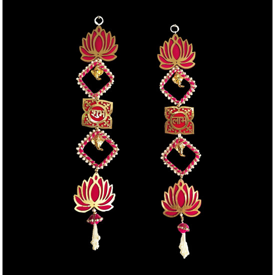 CraftVatika Diwali Decoration Items for Home Decor, Hanging Lotus Ganesha Shub Labh Latkan Toran for Pooja Room, Main Door Entrance, Diwali Deepavali Decor, Deepawali Festival Decorations Set of 2