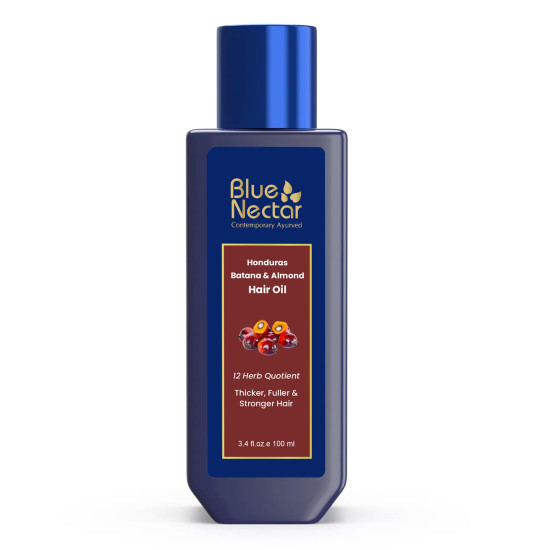 Blue Nectar Batana Oil for Thicker Hair | Pure Honduras Vital Batana Oil for Hair Growth with Organic Almond | Ayurvedic Blend for Stronger Strands (12 Herbs, 100 ml)
