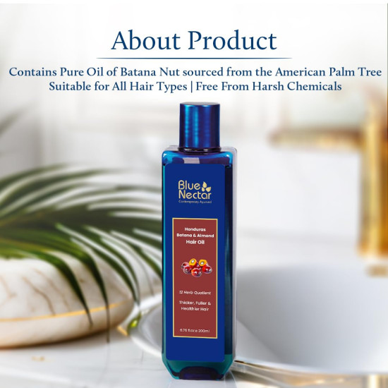 Blue Nectar Batana Oil for Thicker Hair | Pure Honduras Vital Batana Oil for Hair Growth with Organic Almond | Ayurvedic Blend for Stronger Strands (12 Herbs, 100 ml)