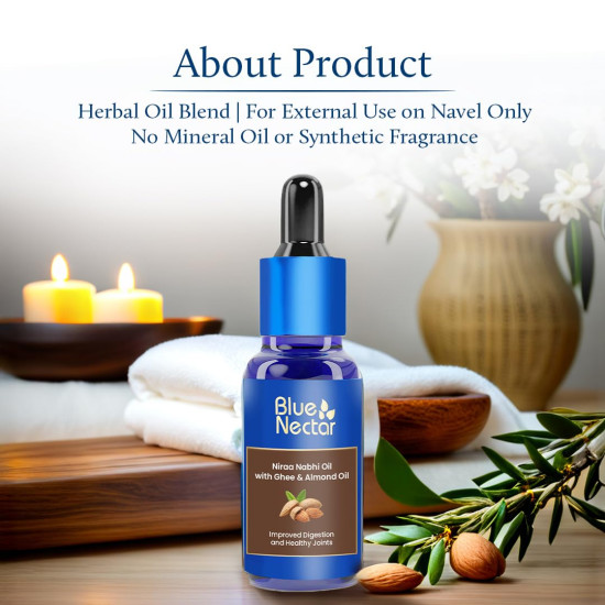 Blue Nectar Nabhi Oil with Ghee & Almond | Belly Button Oil for Digestion & Joint Support | Ayurvedic Natural Ingredients for Knee, Back, & Bodyache (21 Herbs, 10 ml)