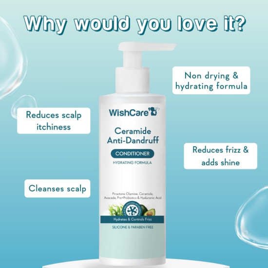 WishCare Ceramide Anti Dandruff Conditioner | Reduces Dandruff & Scalp Itchiness | Conditioner For Dry Hair, Frizzy Hair | With Piroctone Olamine & Hyaluronic Acid | 200ml