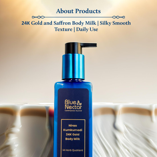 Blue Nectar Gold Body Milk for Women & Men | Body Lotion with Plant Based AHA & Niacinamide | Moisturizer for Body | All Skin Types (14 Herbs, 100ml)