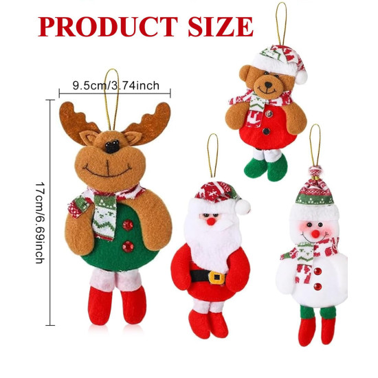 HOM 4 Pcs Christmas Tree Decoration Items - Christmas Decor with Santa Claus Ornaments for Xmas Tree, Door, Window (Red, 4PCS)