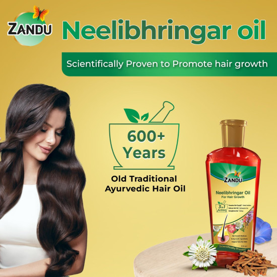 Zandu Neelibhringar Oil (100ml): 100% Ayurvedic Hair Growth Oil | 3-in-1 Action | Scientifically Proven For Hair Growth | Reduces Hair Fall | Strengthens Hair | 16 Potent Ingredients | Taila Pak Vidhi