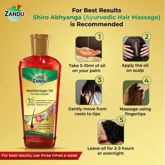 Zandu Neelibhringar Oil (100ml): 100% Ayurvedic Hair Growth Oil | 3-in-1 Action | Scientifically Proven For Hair Growth | Reduces Hair Fall | Strengthens Hair | 16 Potent Ingredients | Taila Pak Vidhi