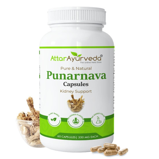 Attar Ayurveda Punarnava Capsules 350 mg - 60 capsules for Kidney Support | Support Digestion, Detoxify Body | Pure and Natural | Non-GMO