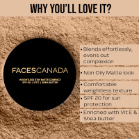 FACES CANADA Weightless Stay Matte Finish Compact Powder - Natural Almond 06, 9g | SPF 20 | Non Oily Matte Look | Evens Out Complexion | Prevents Acne | Blends Effortlessly | Pressed Powder For All Skin Types
