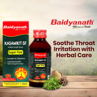Baidyanath Kasamrit Sugar Free Herbal and Ayurvedic Cough Syrup, Non-Drowsy Formula, with Goodness of Tulsi, Mulethi, Pippal, Chhoti Kateri and 9 other Essential Herbs | 200 Ml