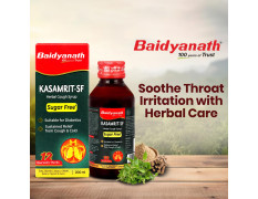Baidyanath Kasamrit Sugar Free Herbal and Ayurvedic Cough Syrup, Non-Drowsy Formula, with Goodness of Tulsi, Mulethi, Pippal, Chhoti Kateri and 9 other Essential Herbs | 200 Ml