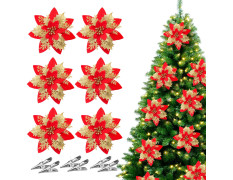 TIED RIBBONS Artificial Poinsettias Christmas Flowers (Set of 6, Velvet) for Decoration Artificial Flowers for Christmas Tree Ornaments Suitable for Home Decorations Xmas Tree Decorations Items