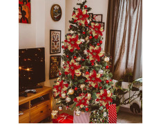 TIED RIBBONS Artificial Poinsettias Christmas Flowers (Set of 6, Velvet) for Decoration Artificial Flowers for Christmas Tree Ornaments Suitable for Home Decorations Xmas Tree Decorations Items