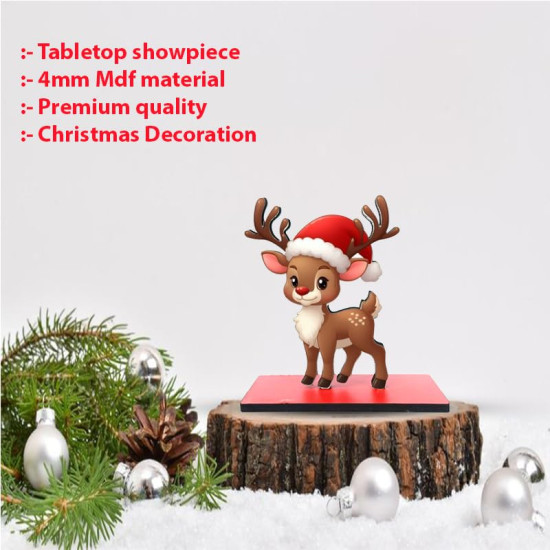 Deer 4mm MDF Tabletop showpiece, Christmas Gift, Christmas Decoration Item for Home