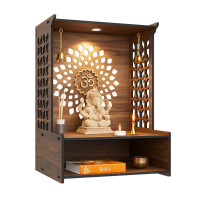 Puzzle Berry Nivasam Engineered Wood Hand Crafted OM Pattern Pooja Mandir for Home & Office, Wall Mounted Wooden Temple, Pooja Stand with Storage Cabinet, Small & Big Size (Mandir Design 1)