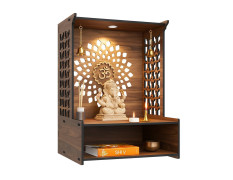 Puzzle Berry Nivasam Engineered Wood Hand Crafted OM Pattern Pooja Mandir for Home & Office, Wall Mounted Wooden Temple, Pooja Stand with Storage Cabinet, Small & Big Size (Mandir Design 1)