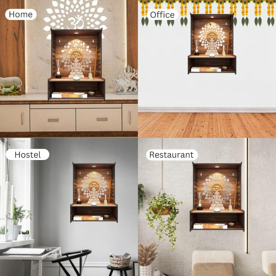 Puzzle Berry Nivasam Engineered Wood Hand Crafted OM Pattern Pooja Mandir for Home & Office, Wall Mounted Wooden Temple, Pooja Stand with Storage Cabinet, Small & Big Size (Mandir Design 1)