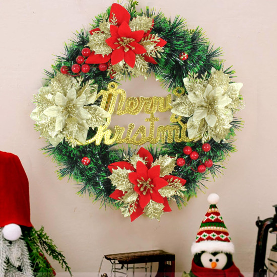 TIED RIBBONS Artificial Christmas Wreath (Large, 33 cm) for Church Decoration Table Tree Wall Door Hanging Decorative Ornaments Xmas Garlands - Christmas Decorations Items for Home